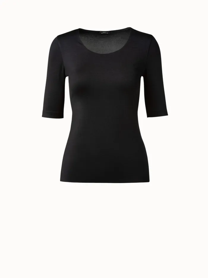 34 Length Sleeve Shirt From Silk Jersey Black Women Akris Tops