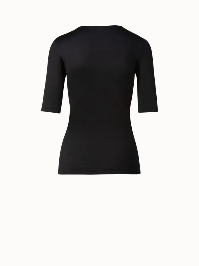 34 Length Sleeve Shirt From Silk Jersey Black Women Akris Tops