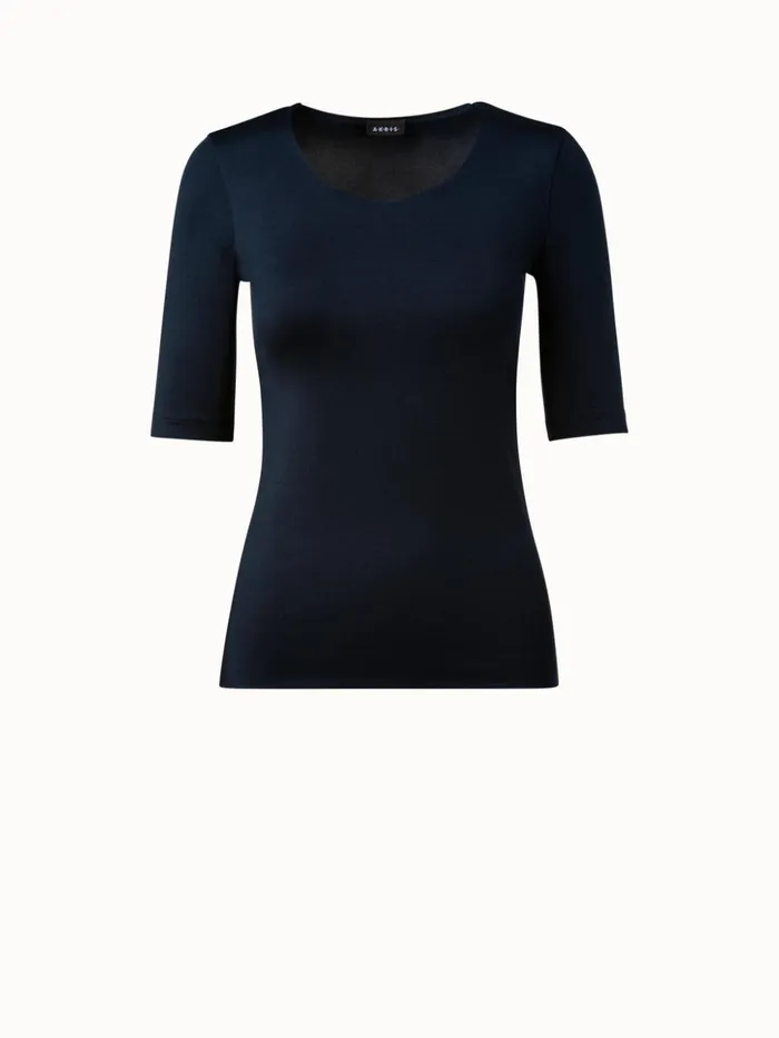 34 Length Sleeve Shirt From Silk Jersey Navy Women Akris Tops