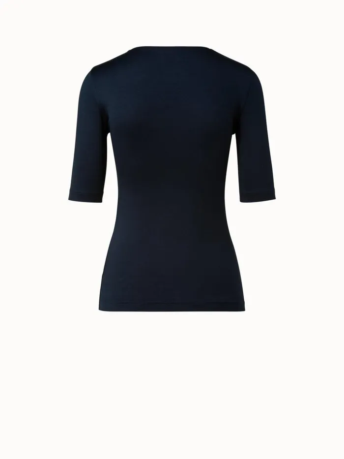 34 Length Sleeve Shirt From Silk Jersey Navy Women Akris Tops