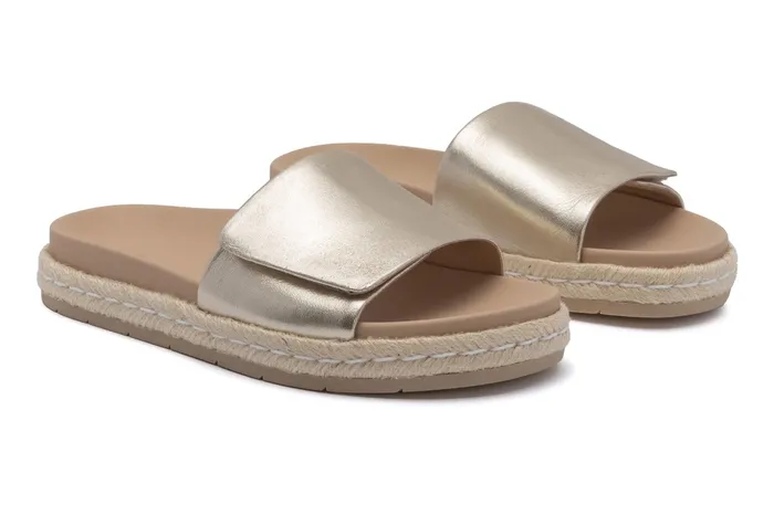 ABEO Footwear Isle Slide Light Gold Leather Women Sandals