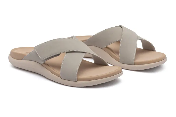 ABEO Footwear Laguna Slide Beige Leather Women Sandals