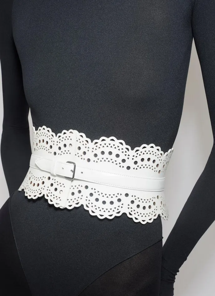 Alaa Belts Bustier Belt In Vienne Wave Calfskin Optic White 8211 Women Alaa Belts Bustier Belt In Vienne Wave Calfskin Optic White 8211 Women