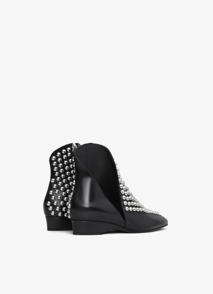 Alaa Boots and Ankle Boots ASYMETRIC ANKLE BOOTS IN GLOSSY CALFSKIN WITH STUDS Black 8211 Women