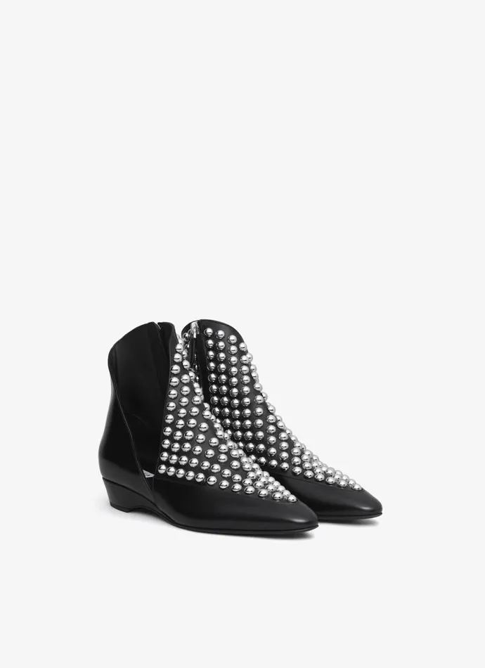 Alaa Boots and Ankle Boots ASYMETRIC ANKLE BOOTS IN GLOSSY CALFSKIN WITH STUDS Black 8211 Women