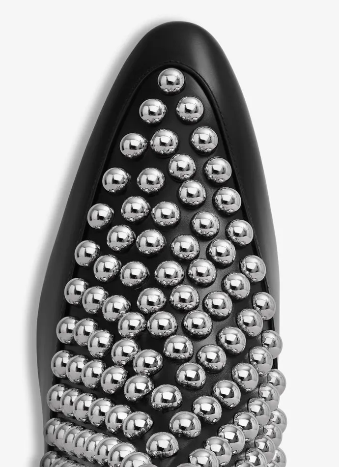 Alaa Boots and Ankle Boots ASYMETRIC ANKLE BOOTS IN GLOSSY CALFSKIN WITH STUDS Black 8211 Women