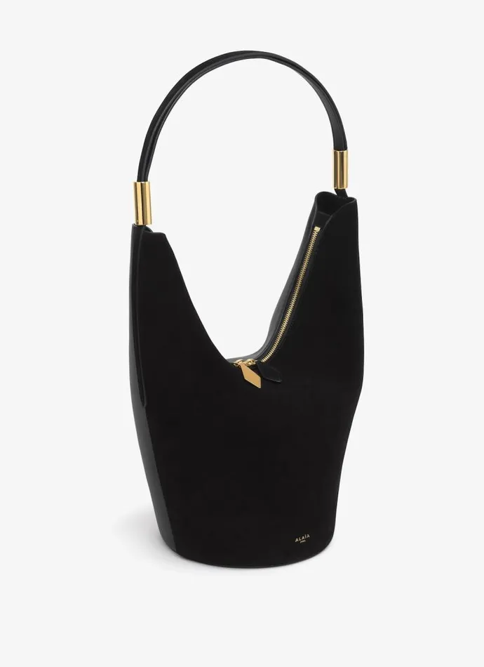 Alaa CrossBody Bags SHAPE MEDIUM BAG IN SUEDE GOATSKIN AND CALFSKIN Black 8211 Women