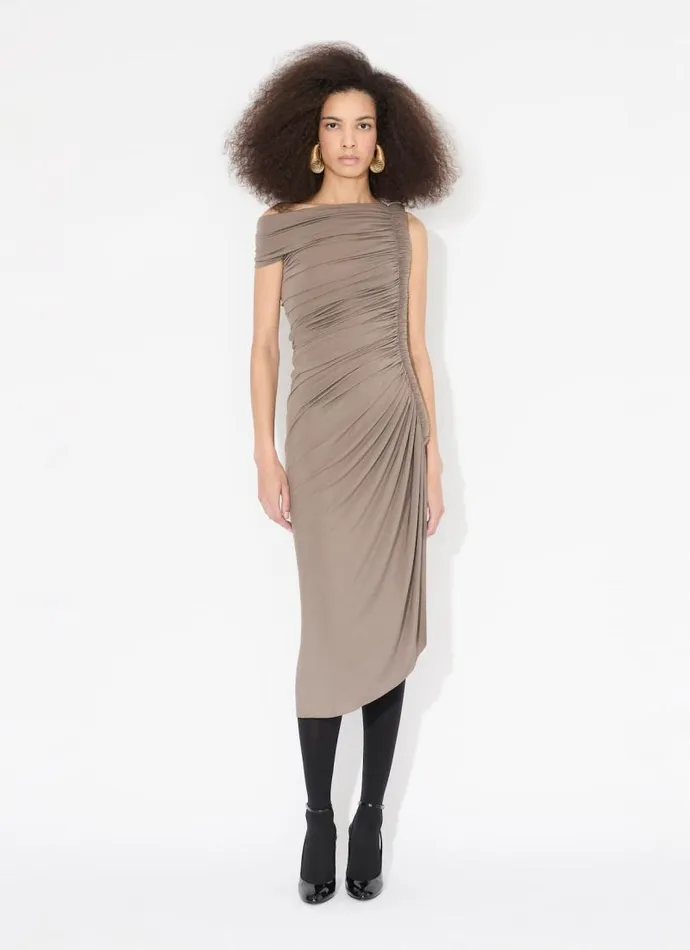 Alaa Dresses DRAPED DRESS IN SUPPLE JERSEY Brownish Grey 8211 Women Alaa Dresses DRAPED DRESS IN SUPPLE JERSEY Brownish Grey 8211 Women