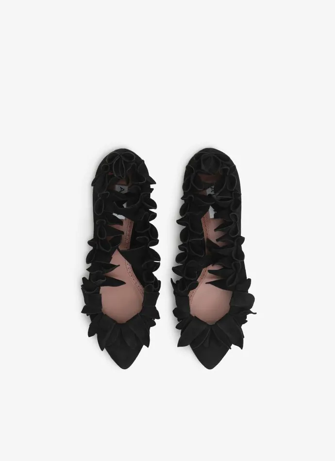 Alaa Flat Shoes PETAL BALLET FLATS IN SUEDE GOATSKIN Black 8211 Women
