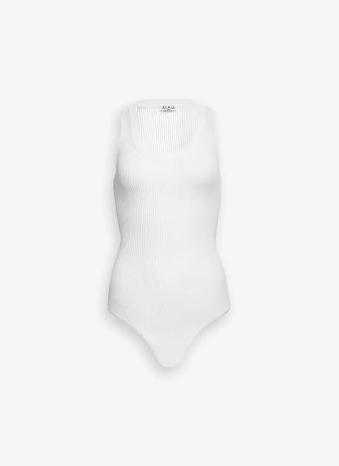 Alaa Knitwear SLEEVELESS RIBBED KNIT BODYSUIT White 8211 Women