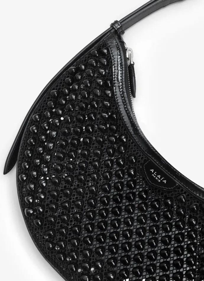 Alaa Mini Bags ONE PIECE DEMI LUNE BAG IN FISHNET PYRAMIDS Black 8211 Women Alaa Mini Bags ONE PIECE DEMI LUNE BAG IN FISHNET PYRAMIDS Black 8211 Women