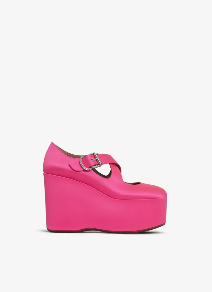 Alaa Sandals CRISS CROSS WEDGES IN SATIN Pink Fuchsia 8211 Women
