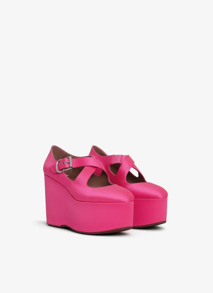 Alaa Sandals CRISS CROSS WEDGES IN SATIN Pink Fuchsia 8211 Women
