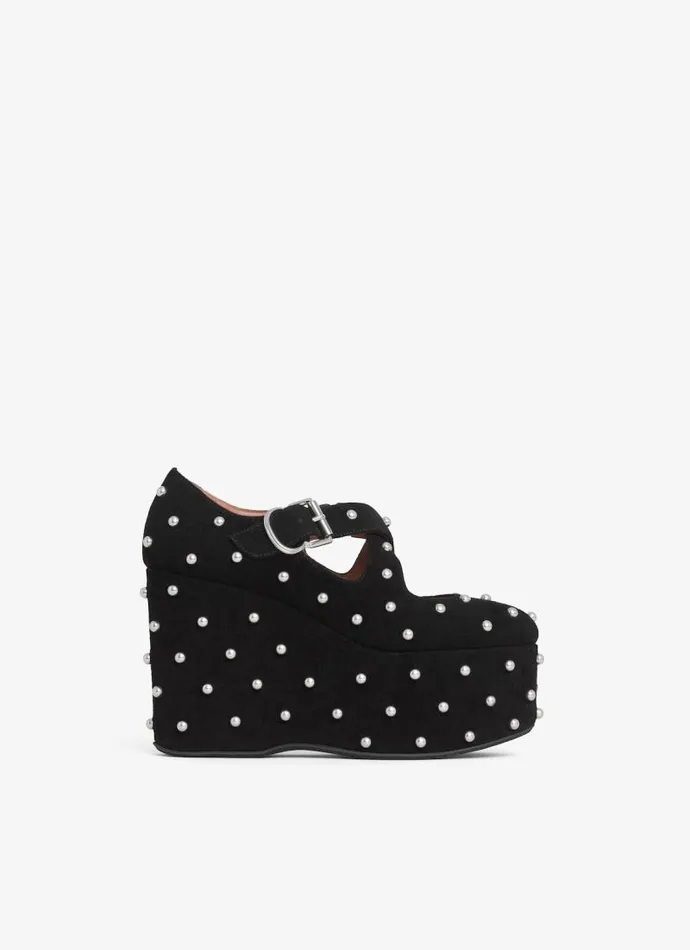 Alaa Sandals CRISS CROSS WEDGES IN SUEDE WITH STUDS Black 8211 Women