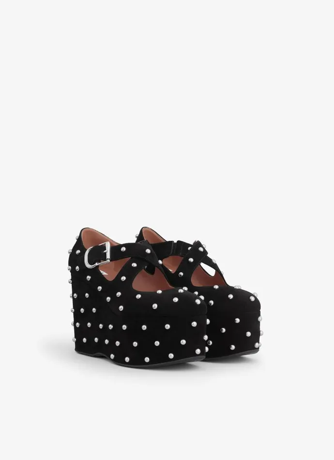 Alaa Sandals CRISS CROSS WEDGES IN SUEDE WITH STUDS Black 8211 Women Alaa Sandals CRISS CROSS WEDGES IN SUEDE WITH STUDS Black 8211 Women