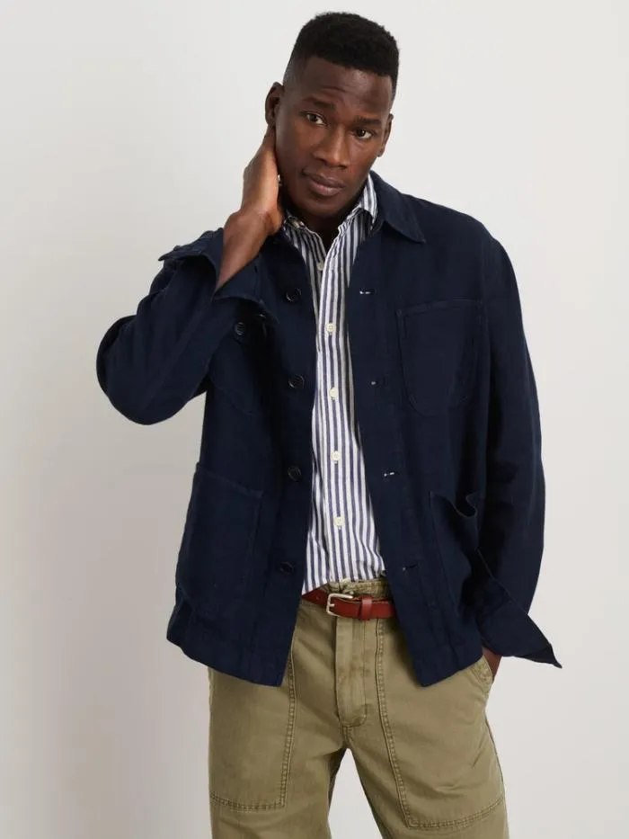 Alex Mill Jackets Coats Garment Dyed Work Jacket In Linen Dark Navy 8211 Men