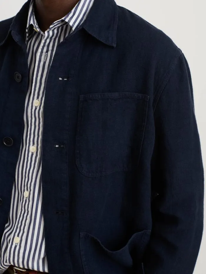 Alex Mill Jackets Coats Garment Dyed Work Jacket In Linen Dark Navy 8211 Men