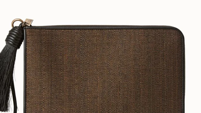 Alexa Tassle Pouch In Horsehair Fabric Brass Metallic Women Akris Mini Bags