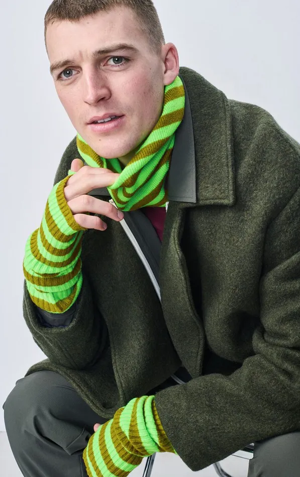 American Vintage Beanies and Caps WomenMen Balaclava Raxow Fluo Green Striped Chameleon Melange