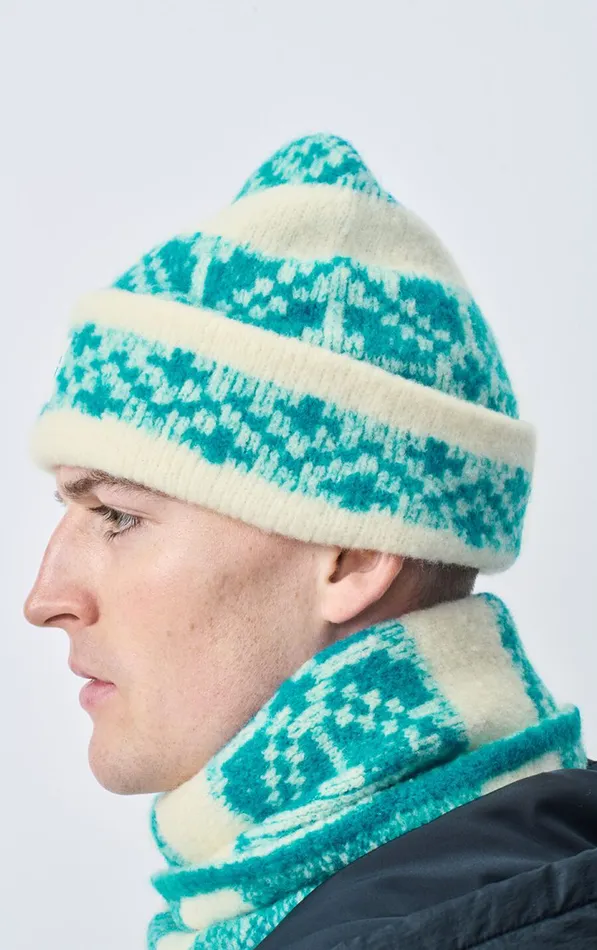 American Vintage Men Beanie Gylson Ecru Jacquard Turquoise