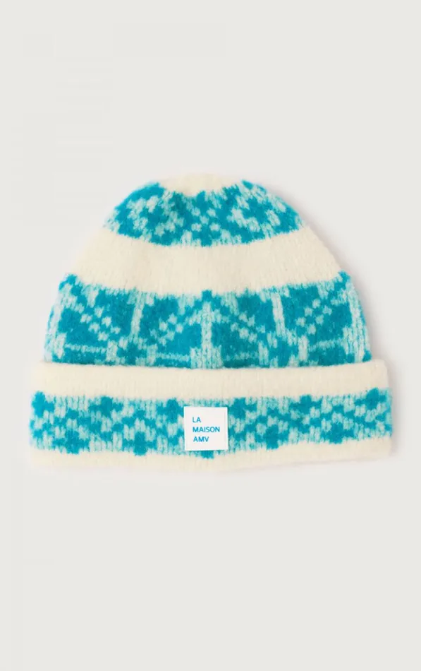 American Vintage Men Beanie Gylson Ecru Jacquard Turquoise