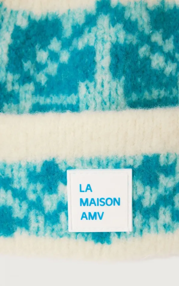 American Vintage Men Beanie Gylson Ecru Jacquard Turquoise