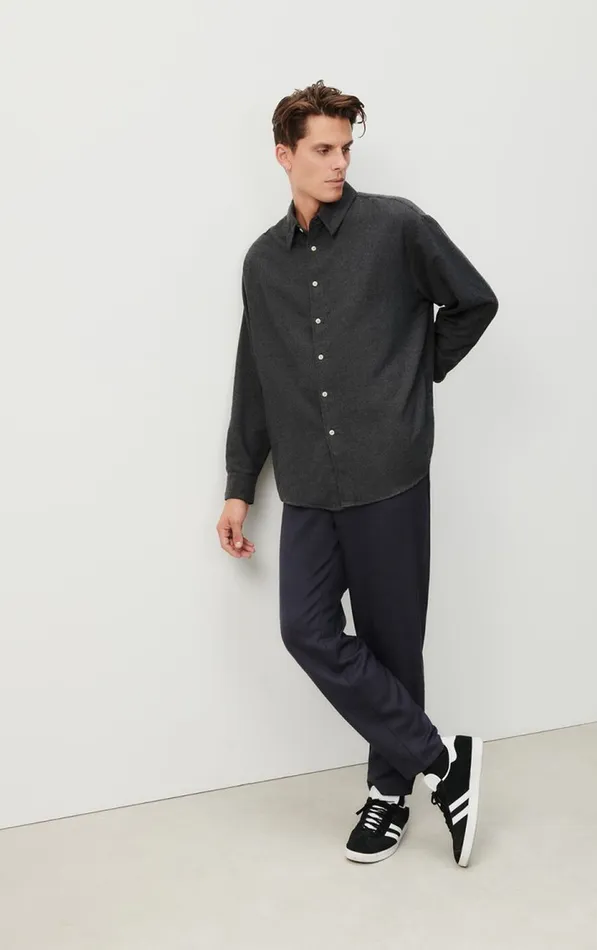 American Vintage Shirts Men Shirt Dakota Melange Charcoal American Vintage Shirts Men Shirt Dakota Melange Charcoal