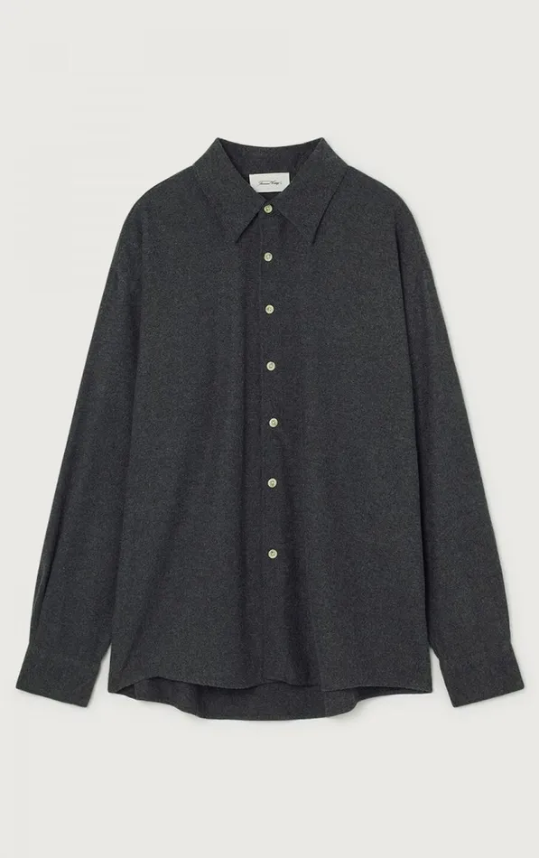 American Vintage Shirts Men Shirt Dakota Melange Charcoal American Vintage Shirts Men Shirt Dakota Melange Charcoal