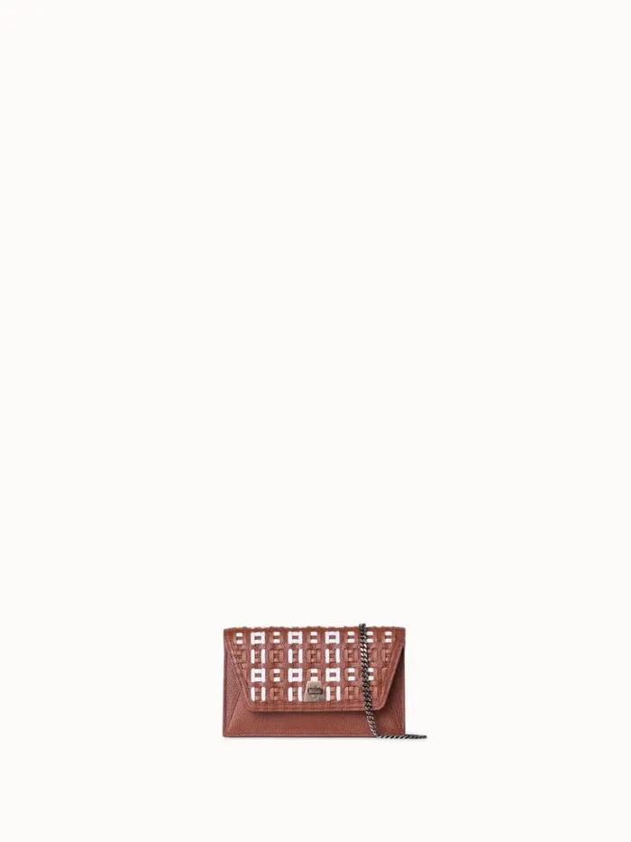 Anouk Clutch Bag In Woven Leather Caramelwhite Women Akris Clutches
