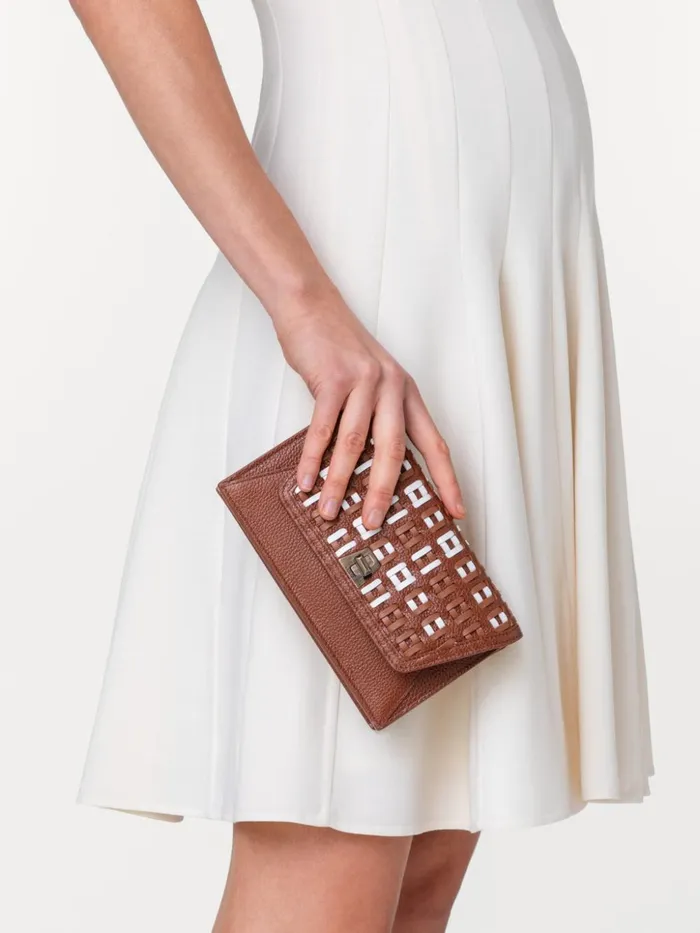 Anouk Clutch Bag In Woven Leather Caramelwhite Women Akris Clutches