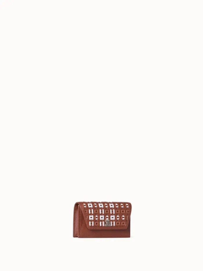 Anouk Clutch Bag In Woven Leather Caramelwhite Women Akris Clutches