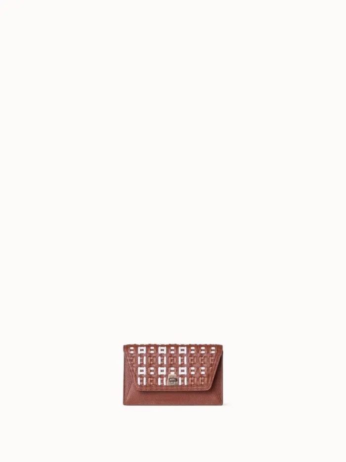 Anouk Clutch Bag In Woven Leather Caramelwhite Women Akris Clutches