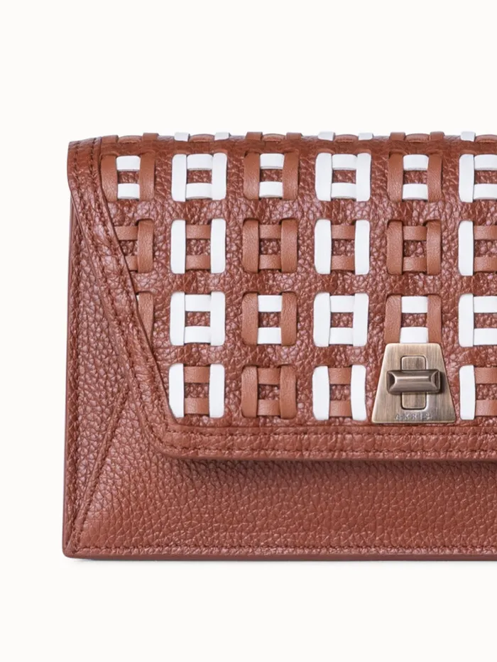 Anouk Clutch Bag In Woven Leather Caramelwhite Women Akris Clutches