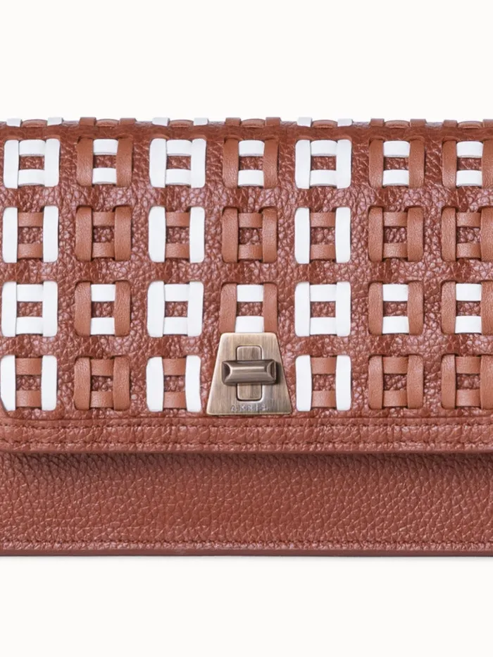 Anouk Clutch Bag In Woven Leather Caramelwhite Women Akris Clutches