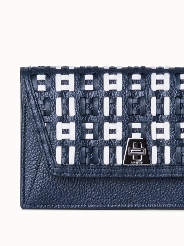 Anouk Clutch Bag In Woven Leather Denimwhite Women Akris Clutches