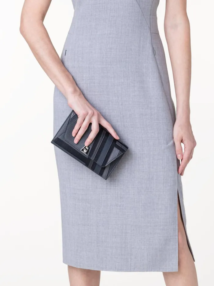 Anouk Clutch Bag In Zig Zag Trapezoid Leather Patchwork Graphite Women Akris Shoulder Bags