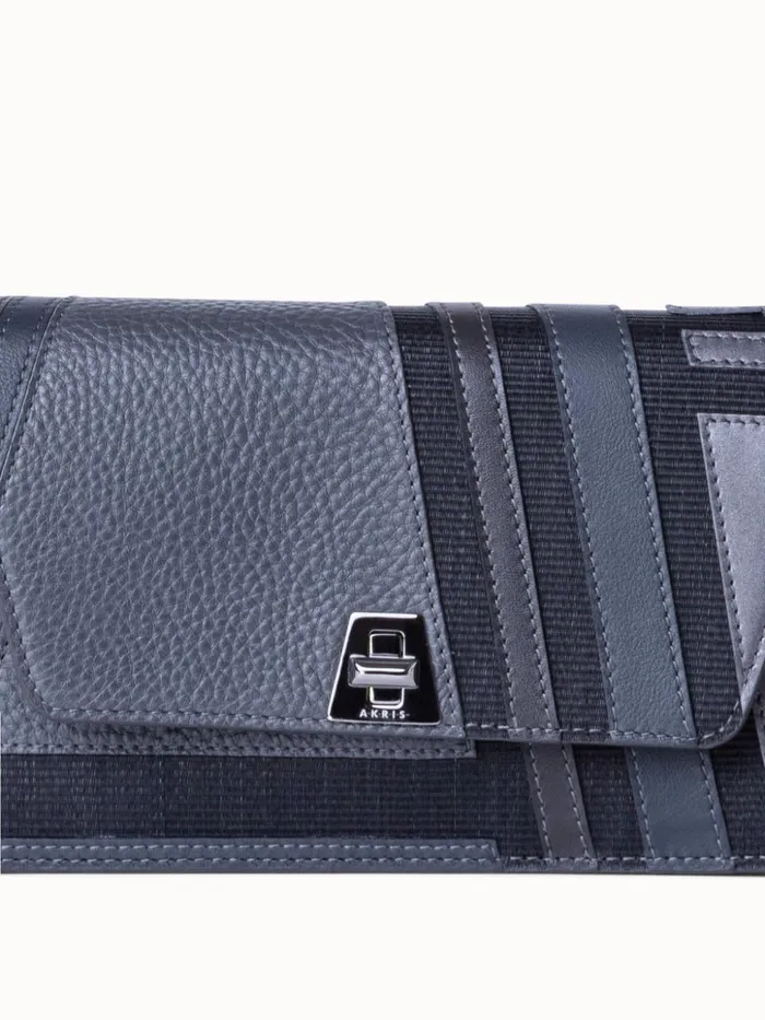 Anouk Clutch Bag In Zig Zag Trapezoid Leather Patchwork Graphite Women Akris Shoulder Bags
