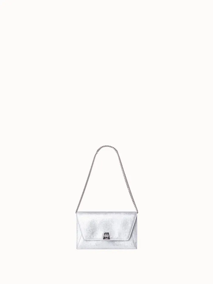 Anouk Envelope Bag In Leather With Lizard Lam Finish Silver Met Women Akris Mini Bags