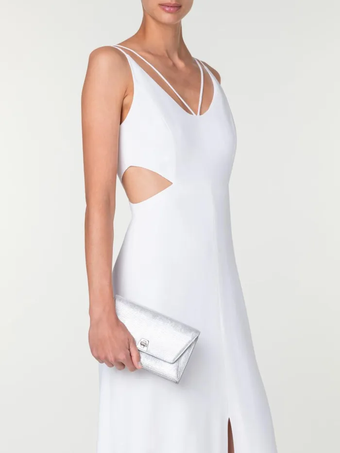 Anouk Envelope Bag In Leather With Lizard Lam Finish Silver Met Women Akris Mini Bags