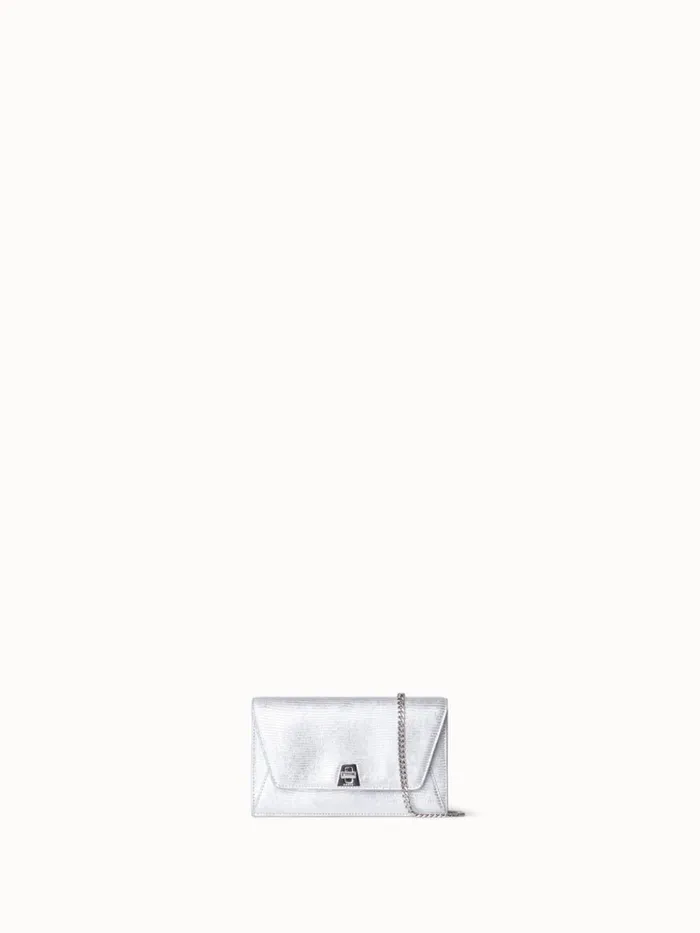 Anouk Envelope Bag In Leather With Lizard Lam Finish Silver Met Women Akris Mini Bags