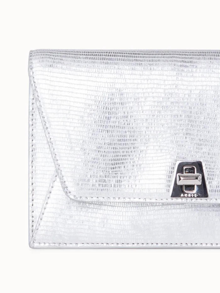 Anouk Envelope Bag In Leather With Lizard Lam Finish Silver Met Women Akris Mini Bags