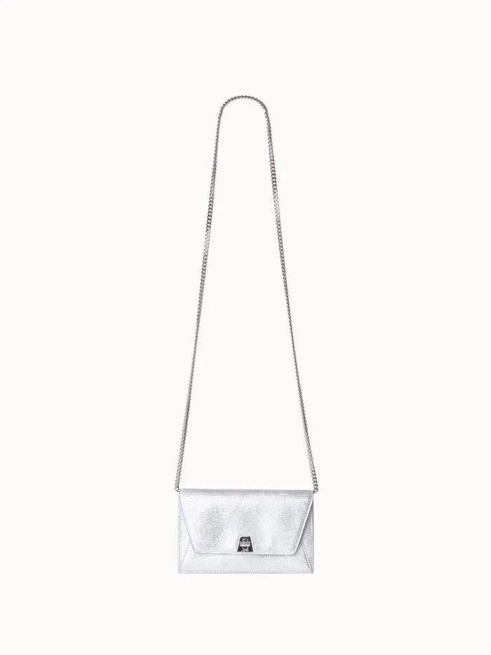 Anouk Envelope Bag In Leather With Lizard Lam Finish Silver Met Women Akris Mini Bags