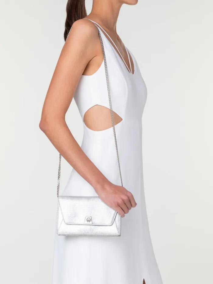 Anouk Envelope Bag In Leather With Lizard Lam Finish Silver Met Women Akris Mini Bags