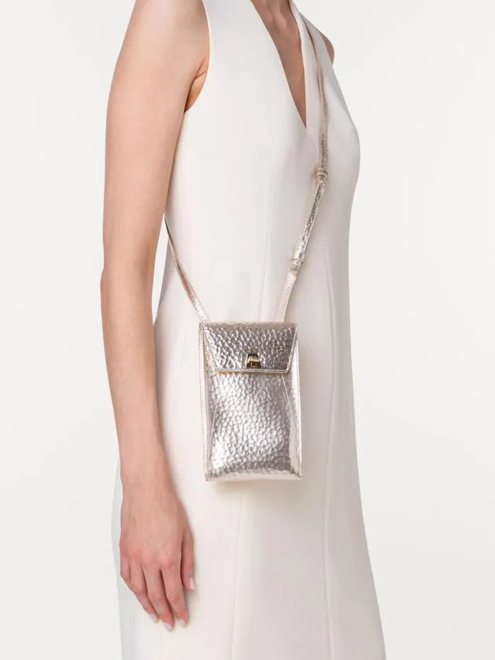 Anouk Phone Pouch In Hammered Leather Stucco Met Women Akris Phone Pouch