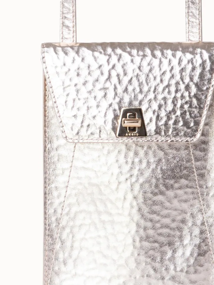 Anouk Phone Pouch In Hammered Leather Stucco Met Women Akris Phone Pouch