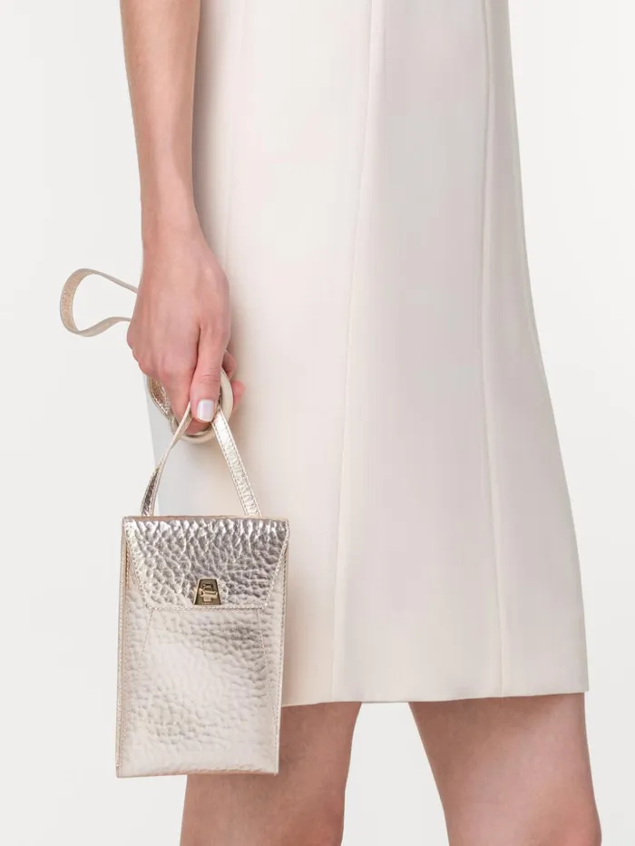 Anouk Phone Pouch In Hammered Leather Stucco Met Women Akris Phone Pouch