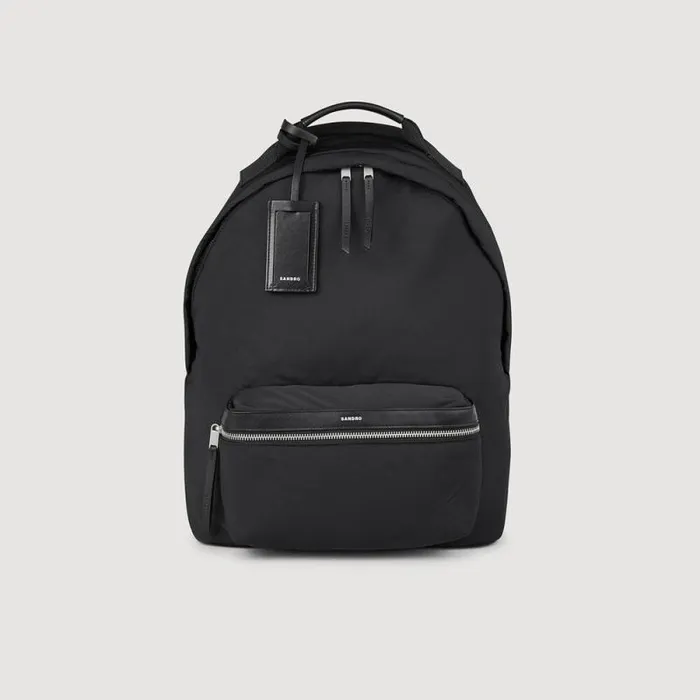 Backpacks Men SANDRO Canvas And Leather Backpack Black