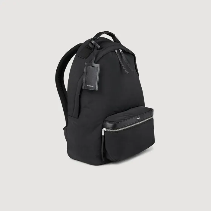 Backpacks Men SANDRO Canvas And Leather Backpack Black