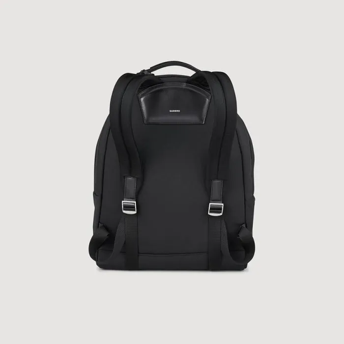 Backpacks Men SANDRO Canvas And Leather Backpack Black