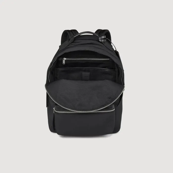 Backpacks Men SANDRO Canvas And Leather Backpack Black